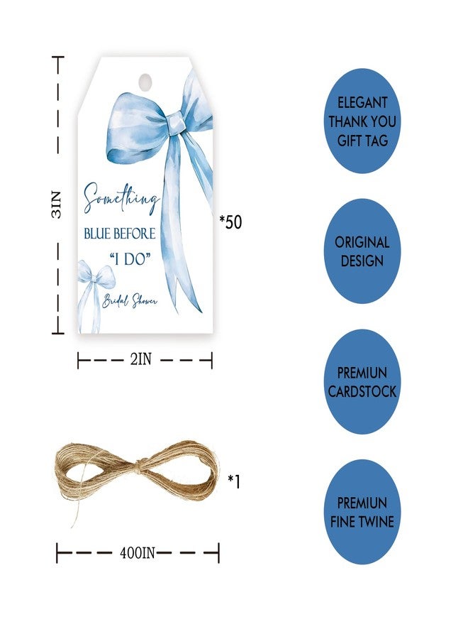 FORSHEEP 50pcs Something Blue Before I Do Thank You Tags, She Tied The Knot Gift Tag with String for Bridal Shower, Blue Bow Thank You Paper Tags for Wedding Party Favors - Image 2